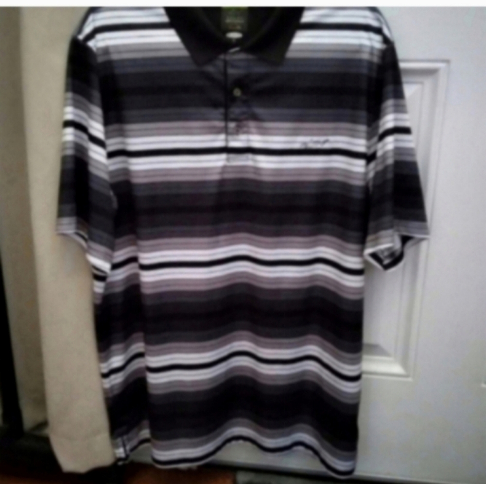 Shark Greg Norman DriFit Men's Striped Polo Shirt Black  Gray XL Golf Activewear